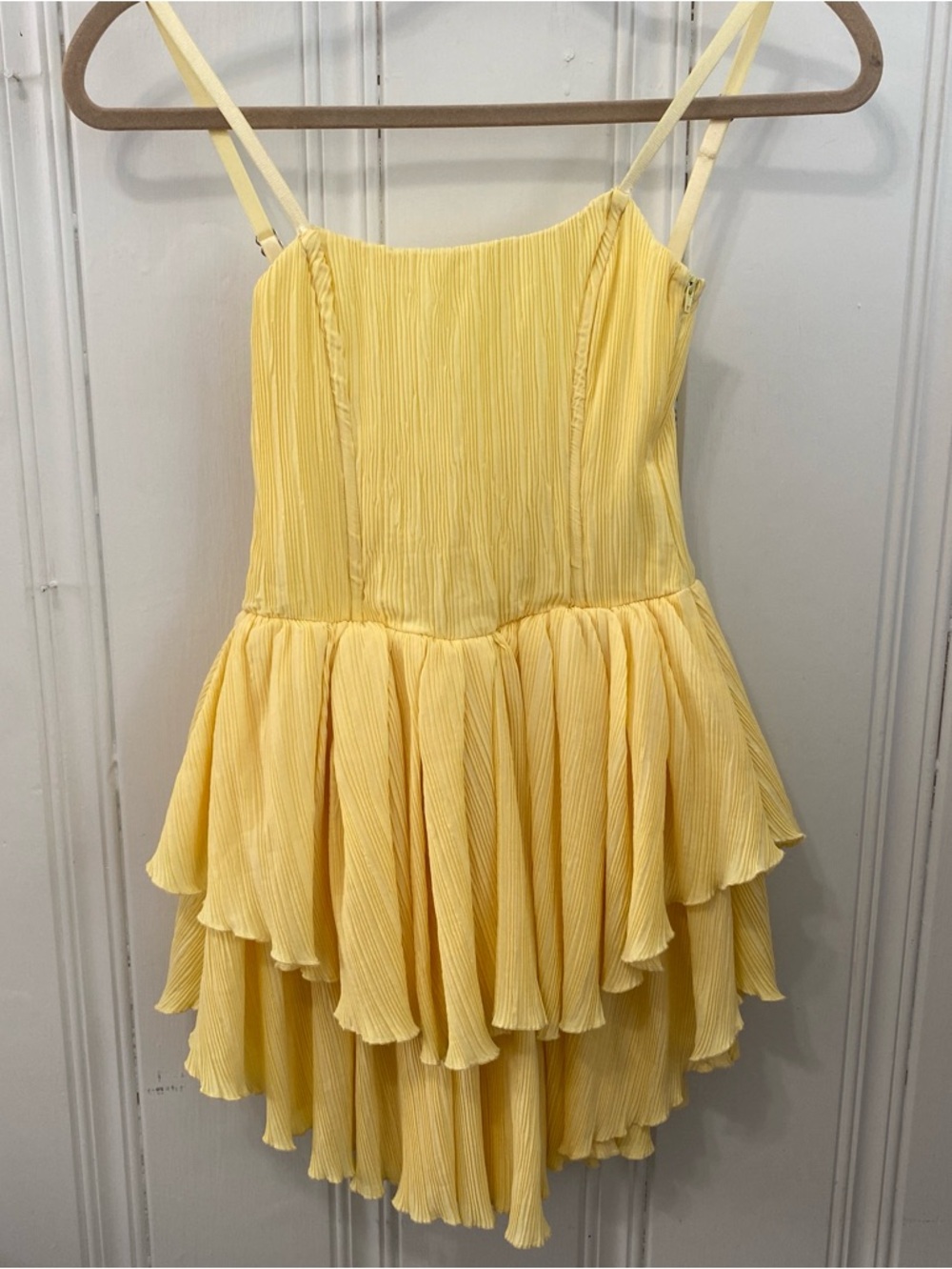 OW women’s size small Sunny Yellow Pleated Ruffle Mini Dress